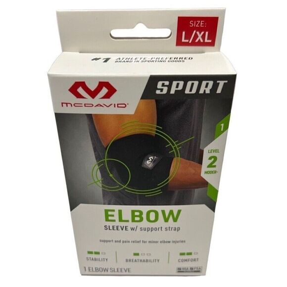 BRAND NEW McDavid Sport Elbow Compression Knit Sleeve w/Support Strap L/XL BLACK - Picture 1 of 6